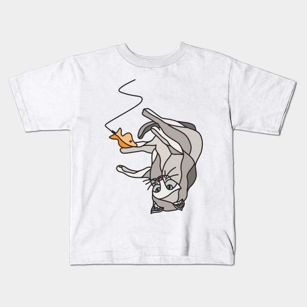 Grey Cat Playing with String Toy Kids T-Shirt by Archit.Haus